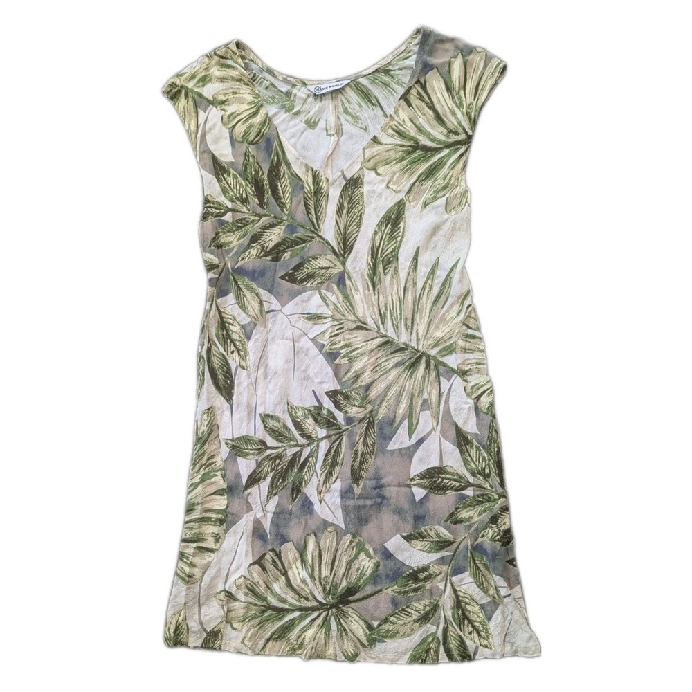VTG Jams World M Dress Leaf Print Kona Coast Olive Oragami‎ Sleeveless Aloha 90s